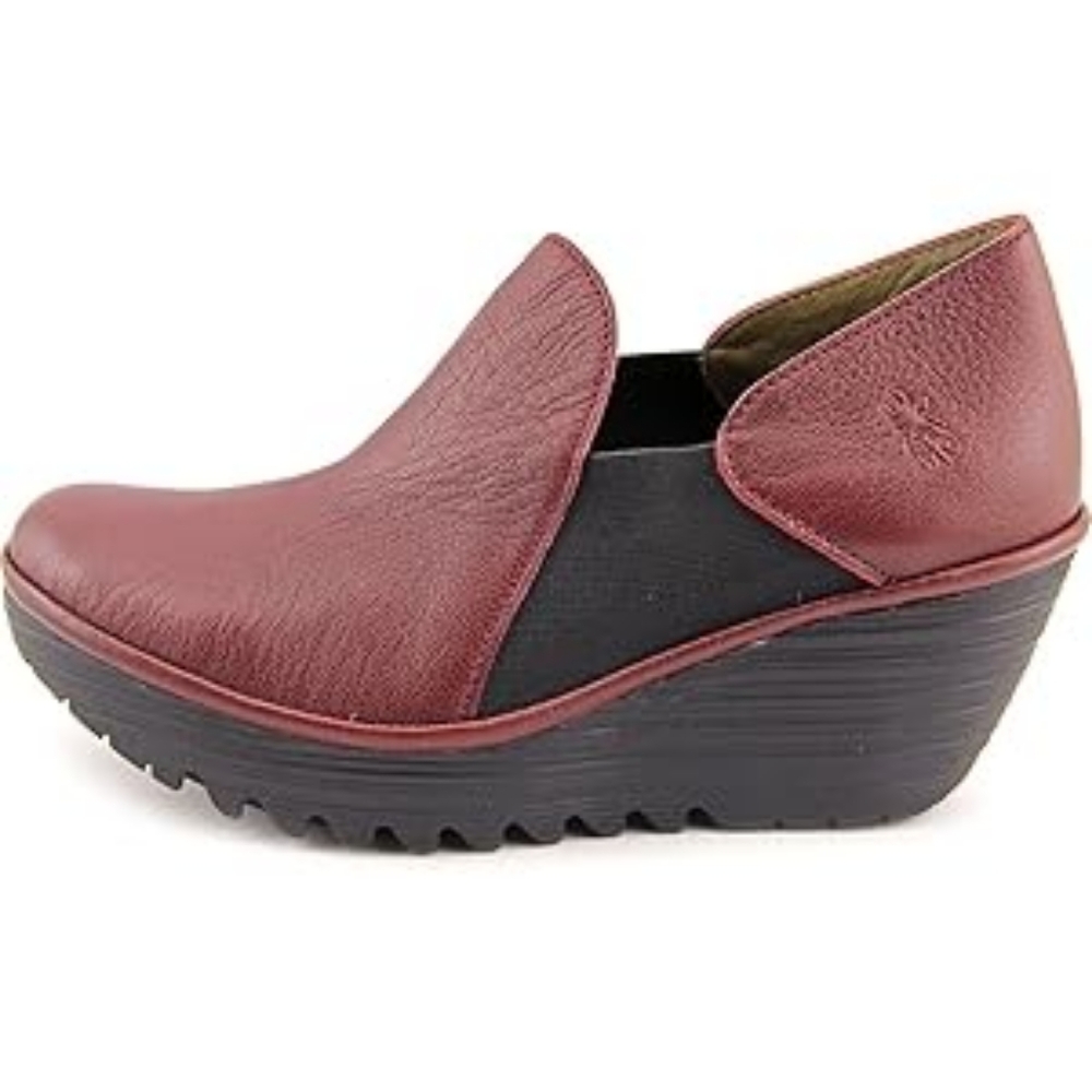 Fly London Leather Burgundy Wedge Shoes Size EU38